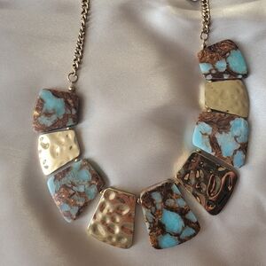 Hammered Gold and Turquoise Statement Necklace